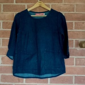 Navy Blue Linen Blouse by Pyne And Smith Clothiers